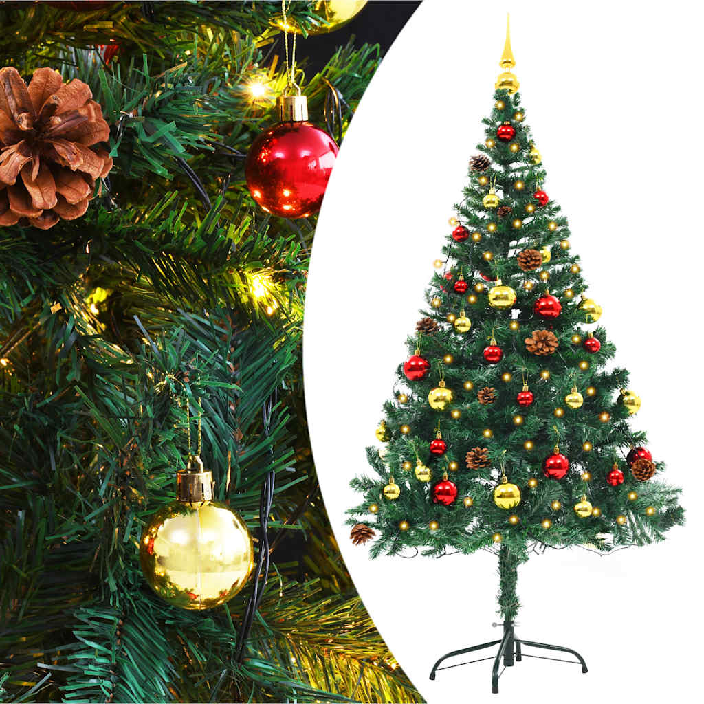 Artificial Pre-lit Christmas Tree with Baubles Green 5 ft