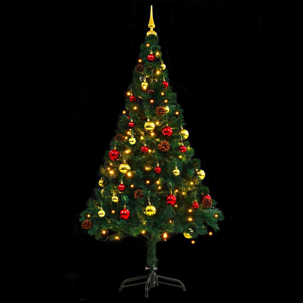 Artificial Pre-lit Christmas Tree with Baubles Green 5 ft