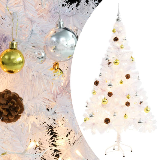 Artificial Pre-lit Christmas Tree with Baubles White 5 ft