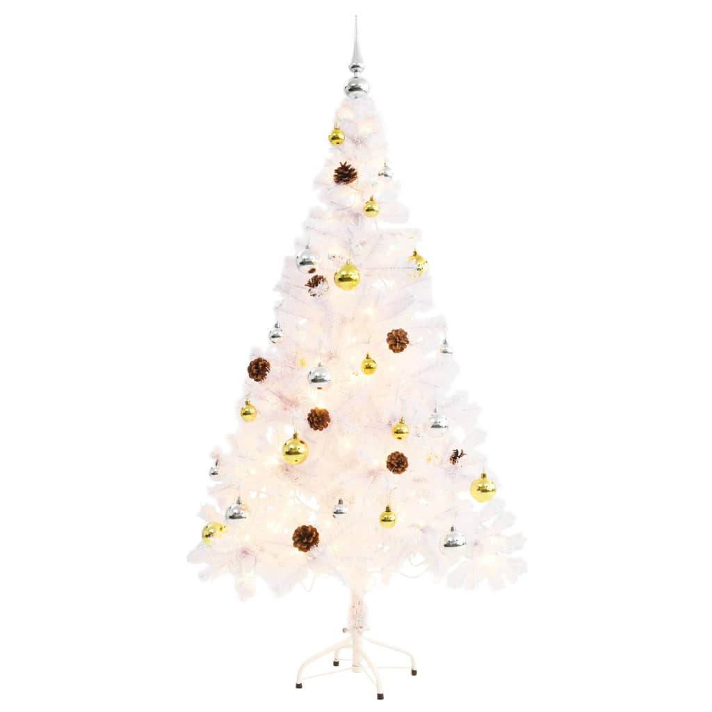 Artificial Pre-lit Christmas Tree with Baubles White 5 ft