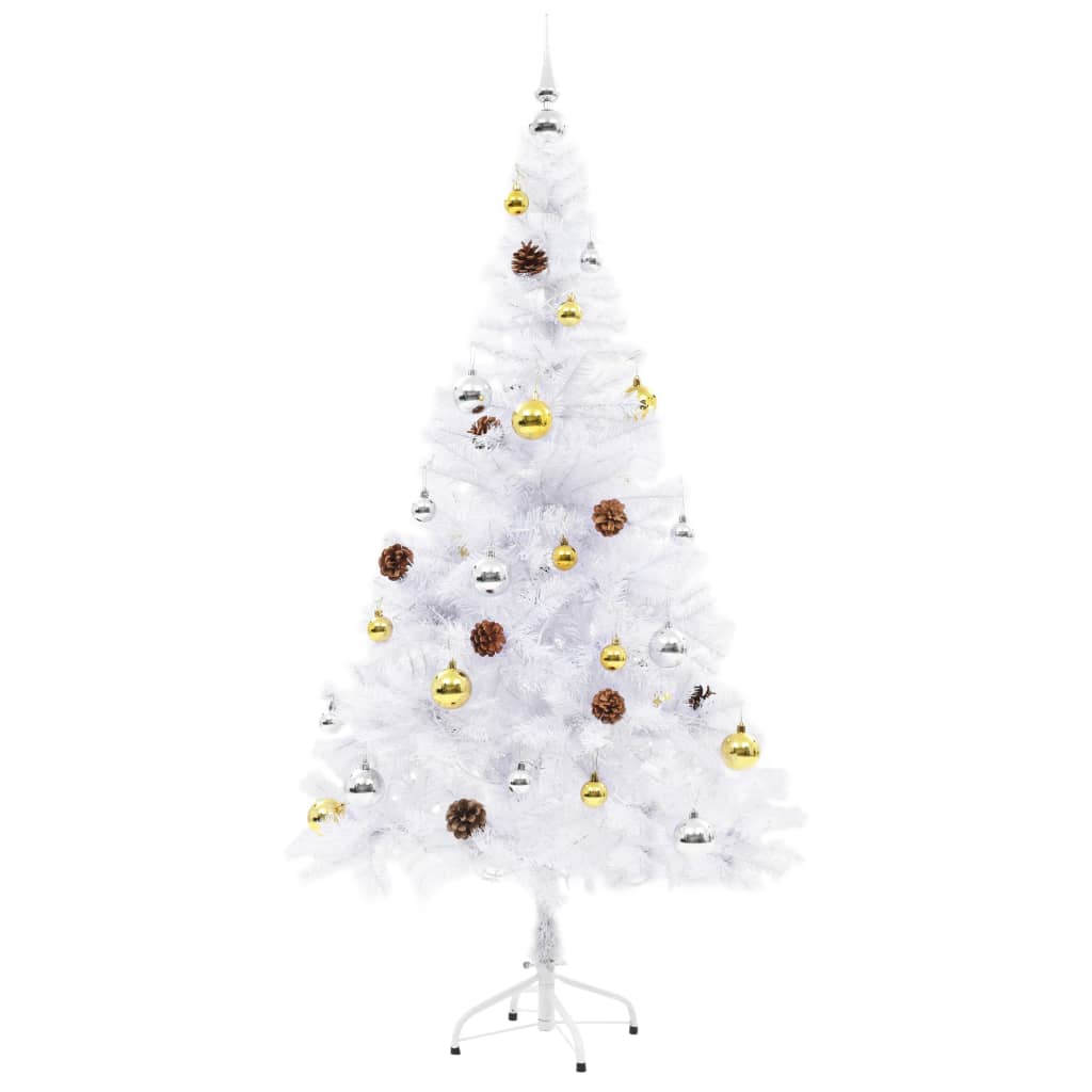 Artificial Pre-lit Christmas Tree with Baubles White 5 ft