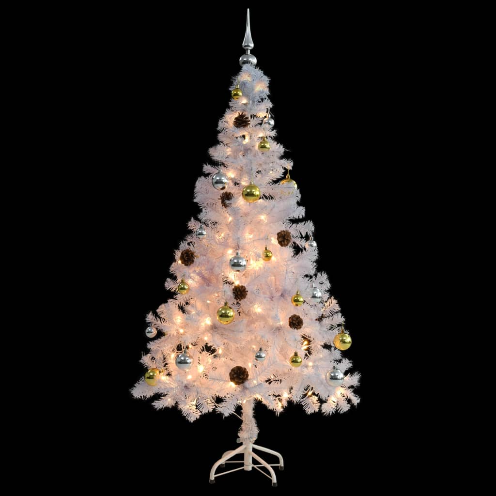 Artificial Pre-lit Christmas Tree with Baubles White 5 ft