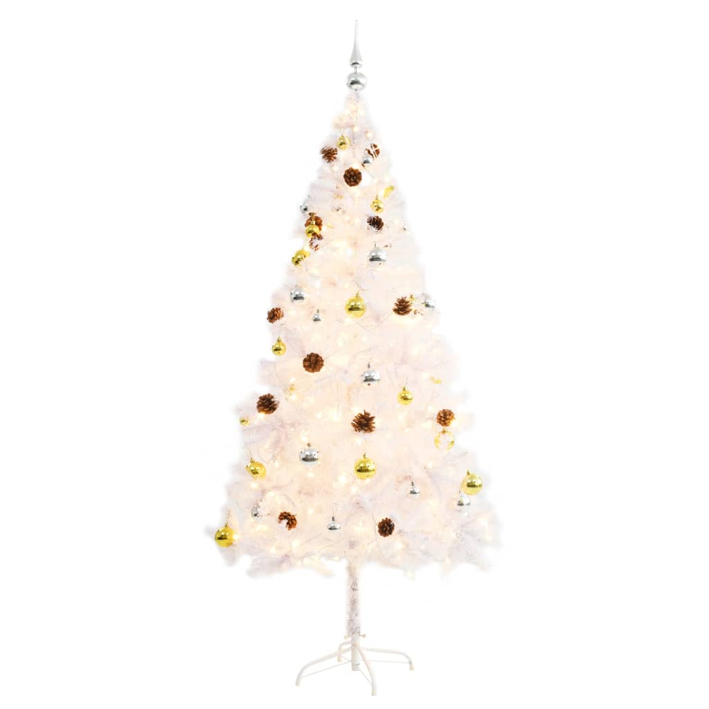 Artificial Pre-lit Christmas Tree with Baubles White 6 ft