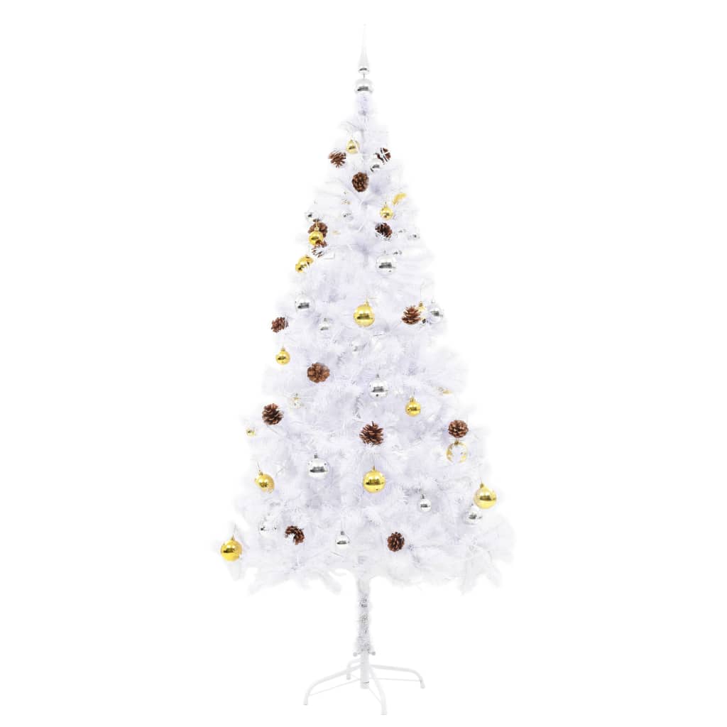 Artificial Pre-lit Christmas Tree with Baubles White 6 ft