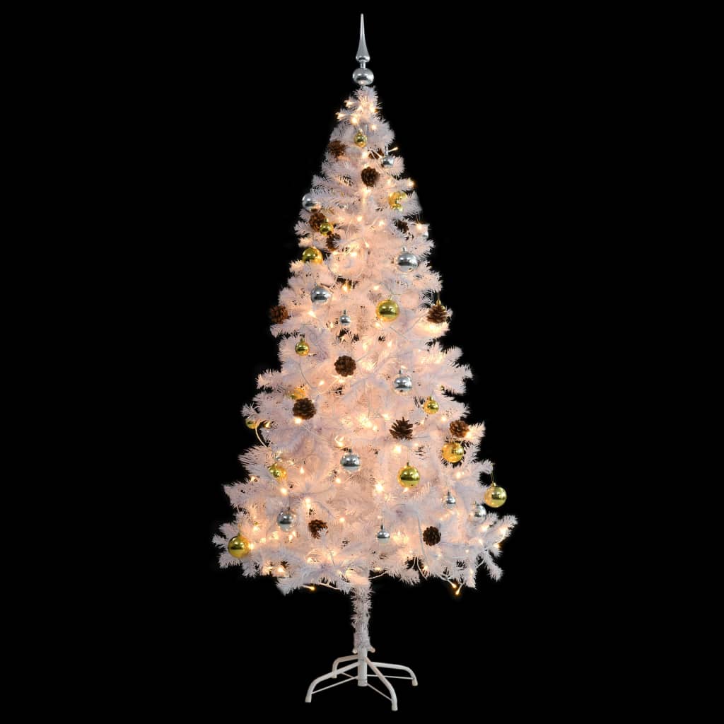 Artificial Pre-lit Christmas Tree with Baubles White 6 ft