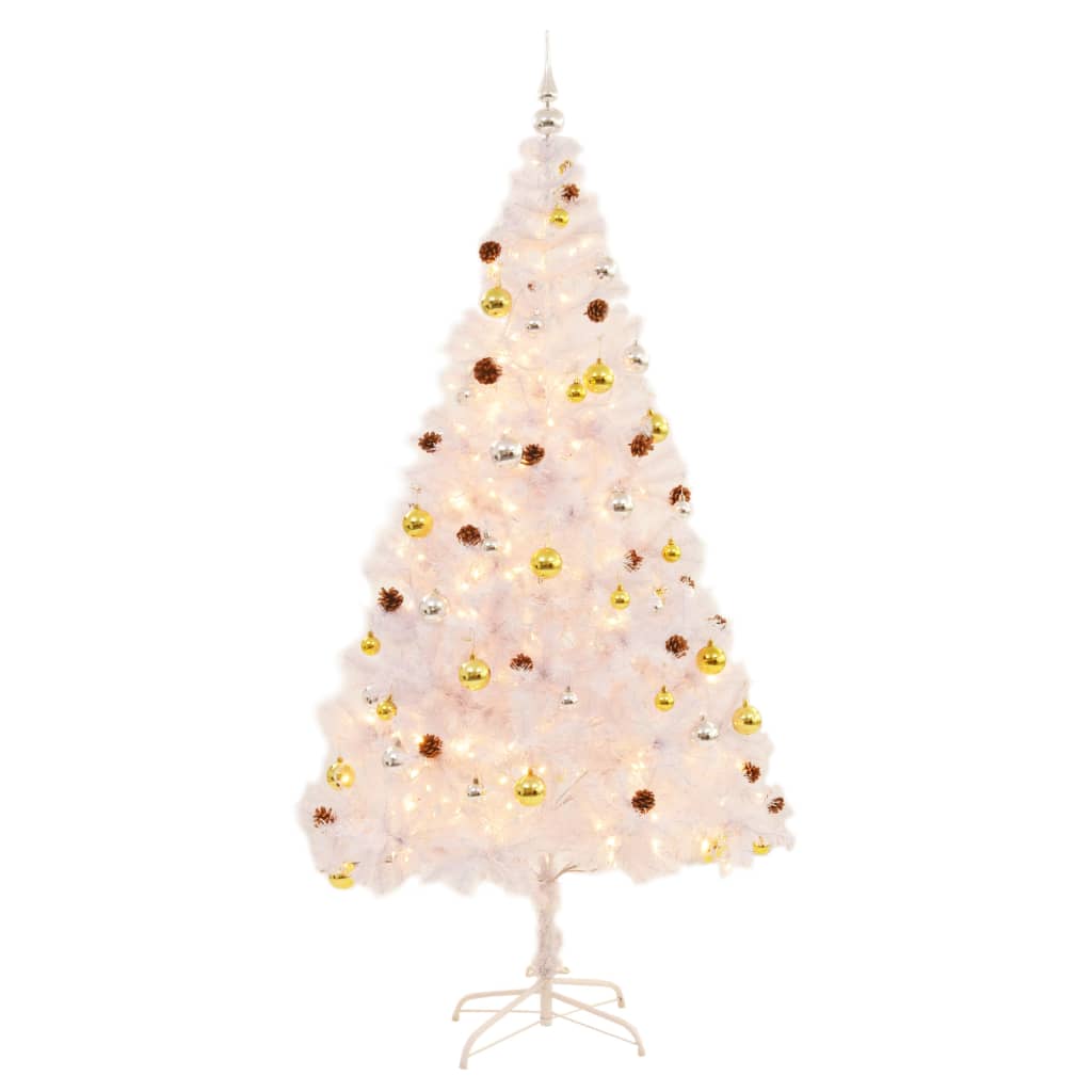 Artificial Pre-lit Christmas Tree with Baubles White 7 ft