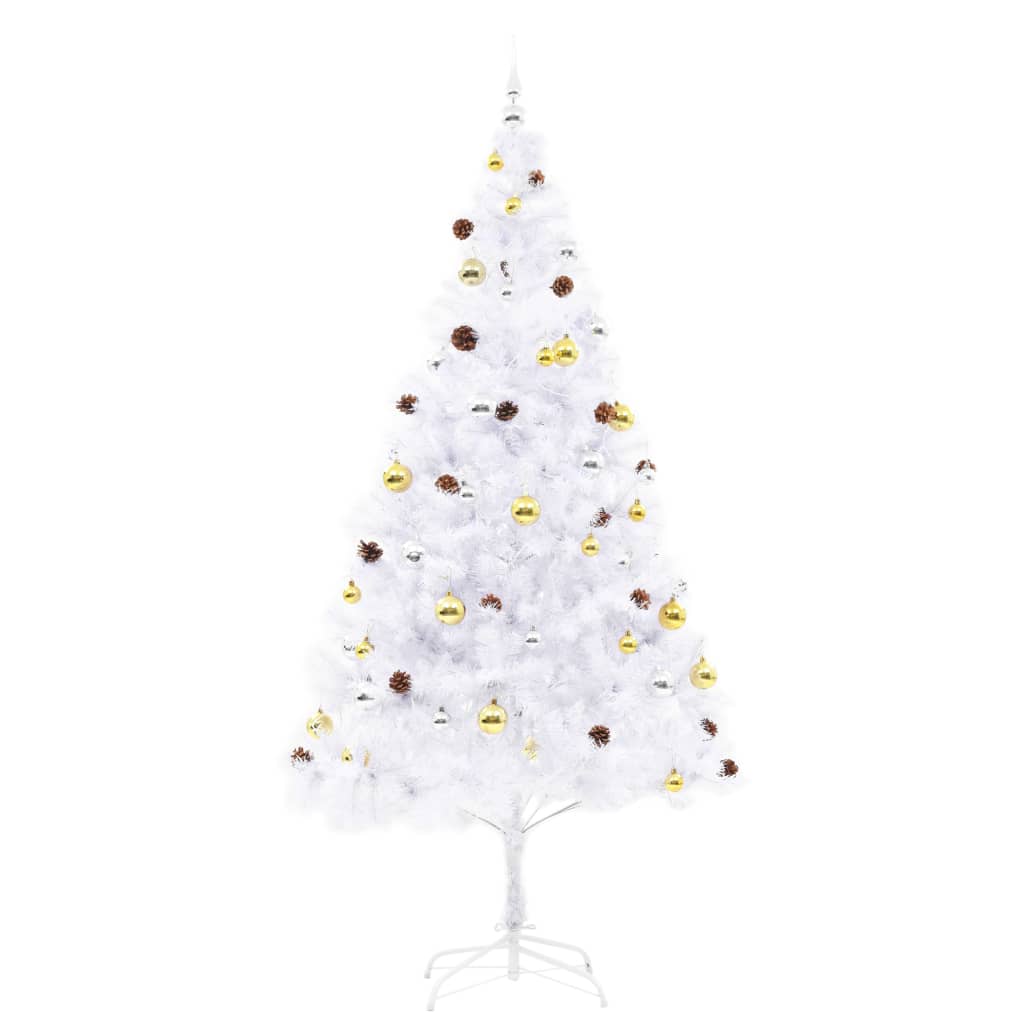 Artificial Pre-lit Christmas Tree with Baubles White 7 ft