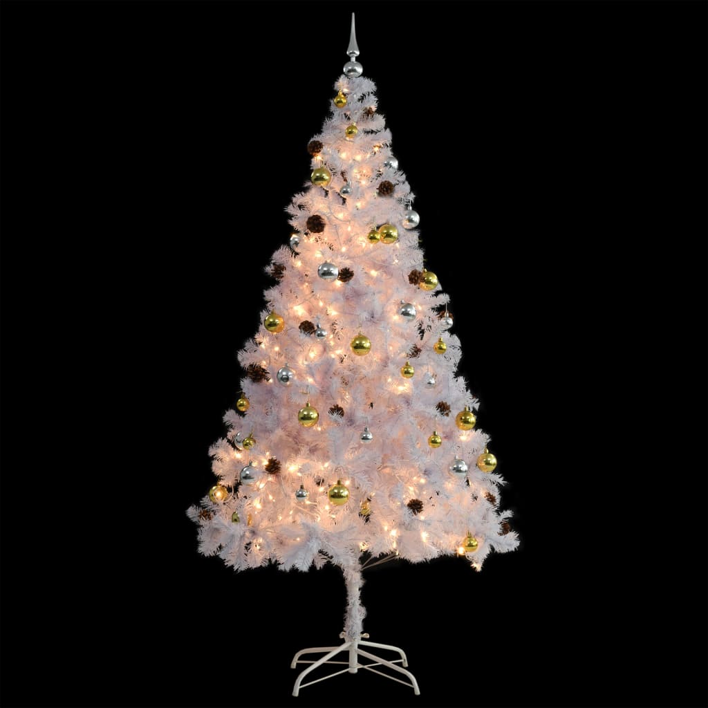 Artificial Pre-lit Christmas Tree with Baubles White 7 ft