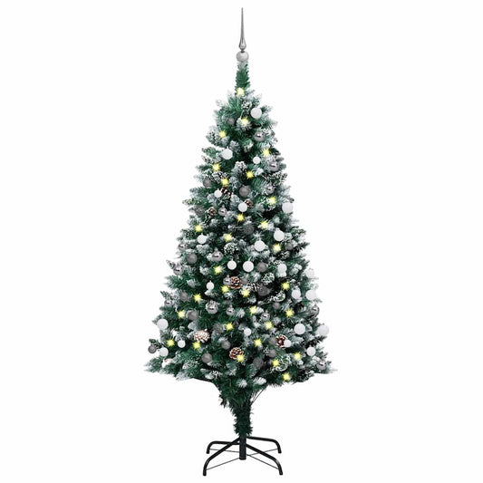 Artificial Pre-lit Christmas Tree with Ball Set&Pine Cones 59.1"