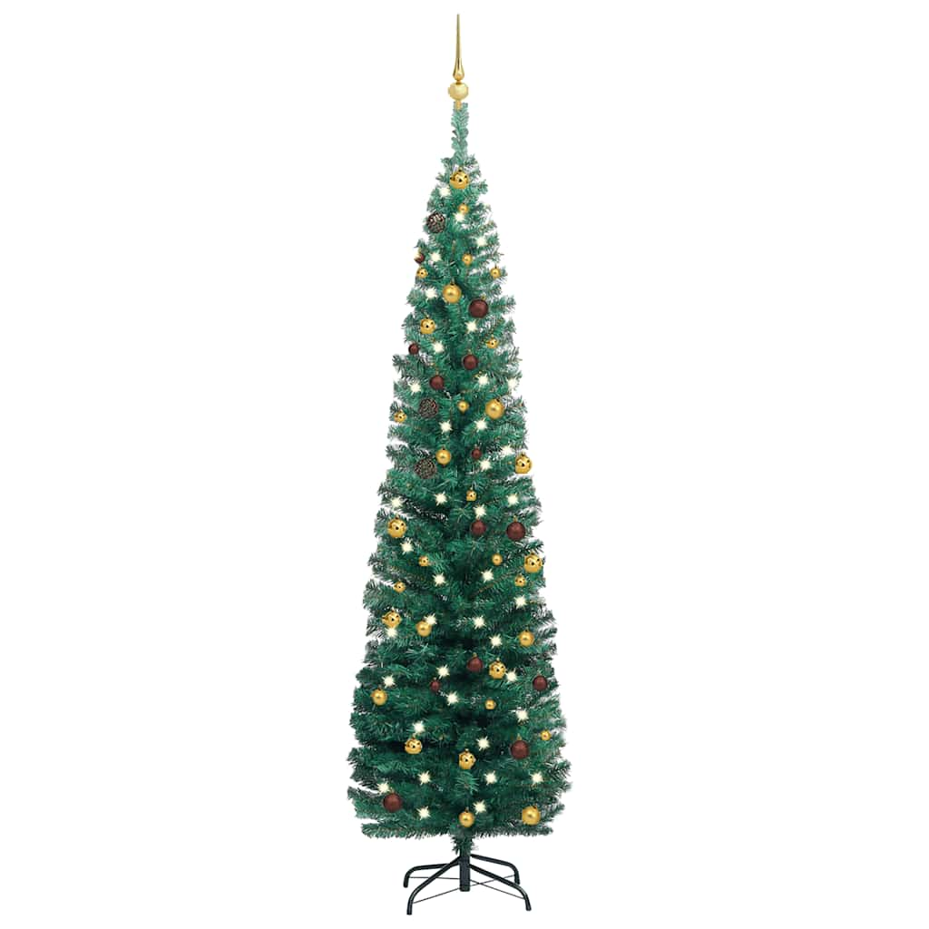 Slim Deluxe Pre-lit Christmas Tree with Ball Set Green 82.7"