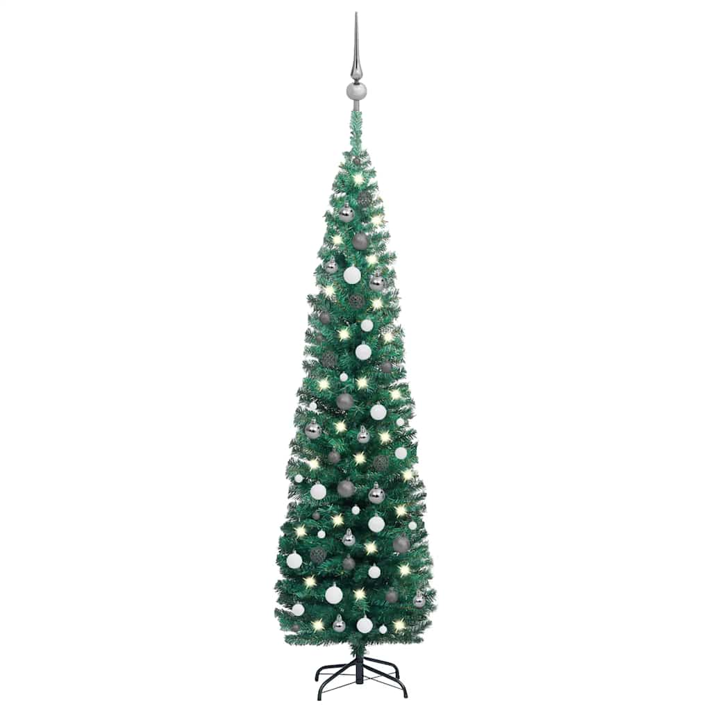 Slim Deluxe Pre-lit Christmas Tree with Ball Set Green 82.7"