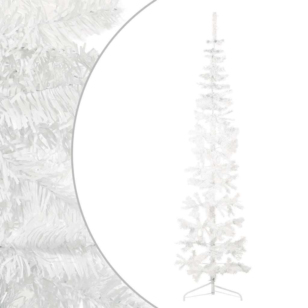 Slim Artificial Half Christmas Tree with Stand White 7 ft