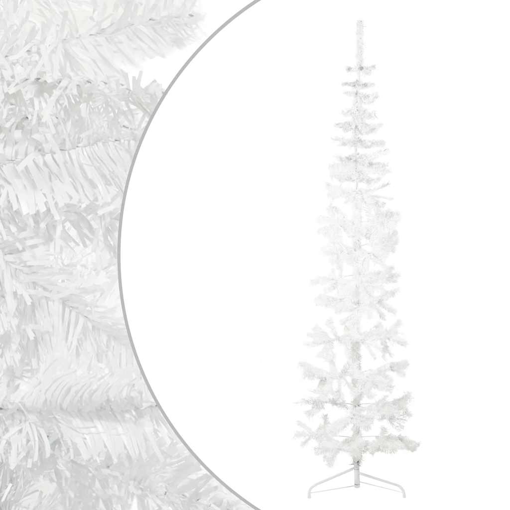 Slim Artificial Half Christmas Tree with Stand White 8 ft