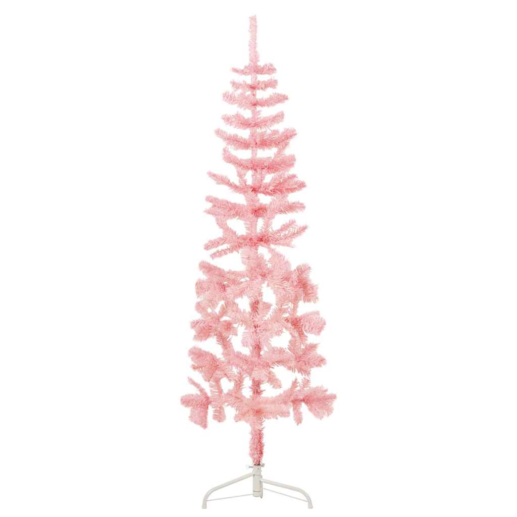 Slim Artificial Half Christmas Tree with Stand Pink 4 ft