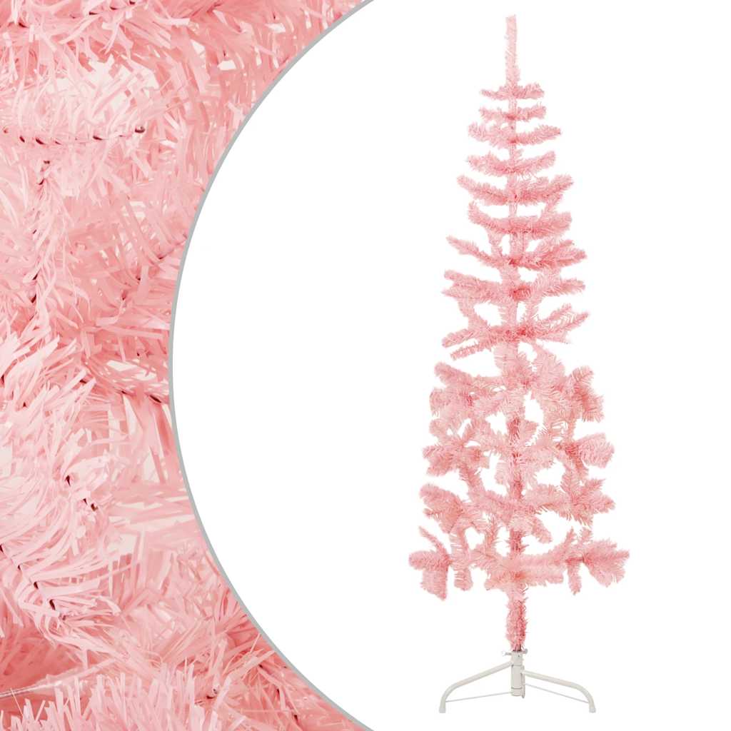 Slim Artificial Half Christmas Tree with Stand Pink 4 ft