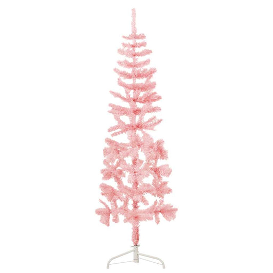 Slim Artificial Half Christmas Tree with Stand Pink 5 ft