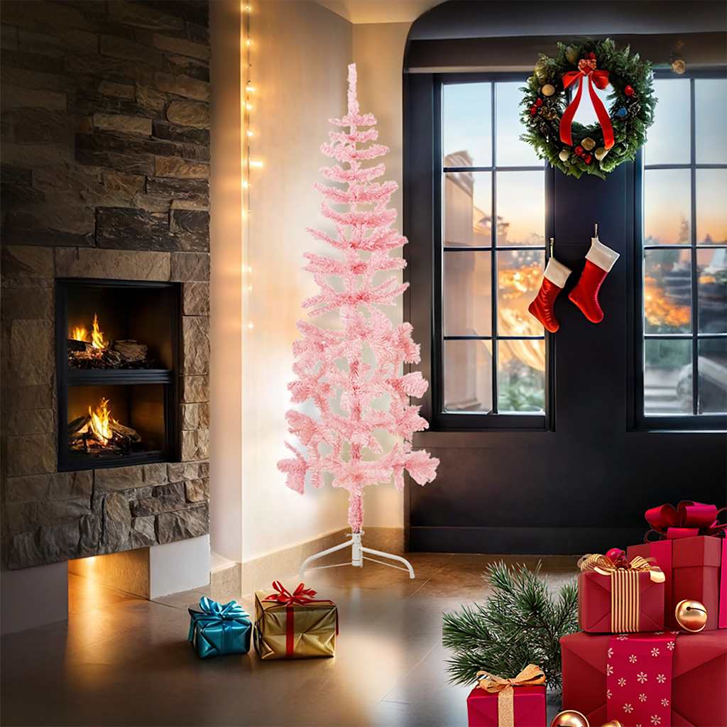 Slim Artificial Half Christmas Tree with Stand Pink 6 ft