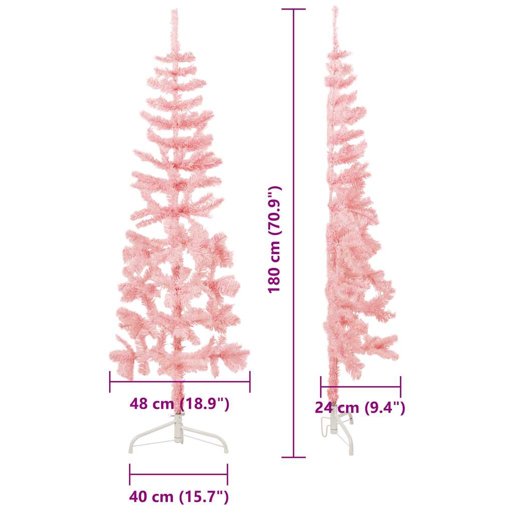 Slim Artificial Half Christmas Tree with Stand Pink 6 ft