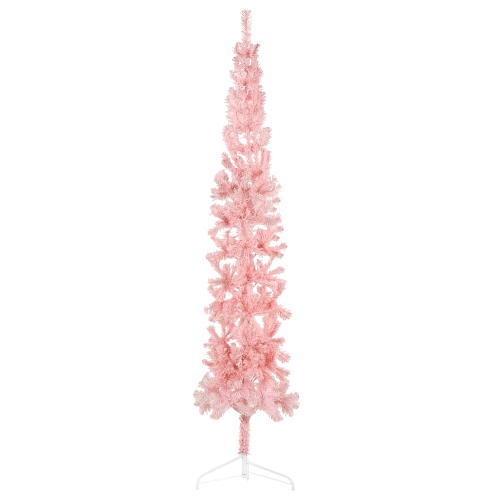 Slim Artificial Half Christmas Tree with Stand Pink 8 ft