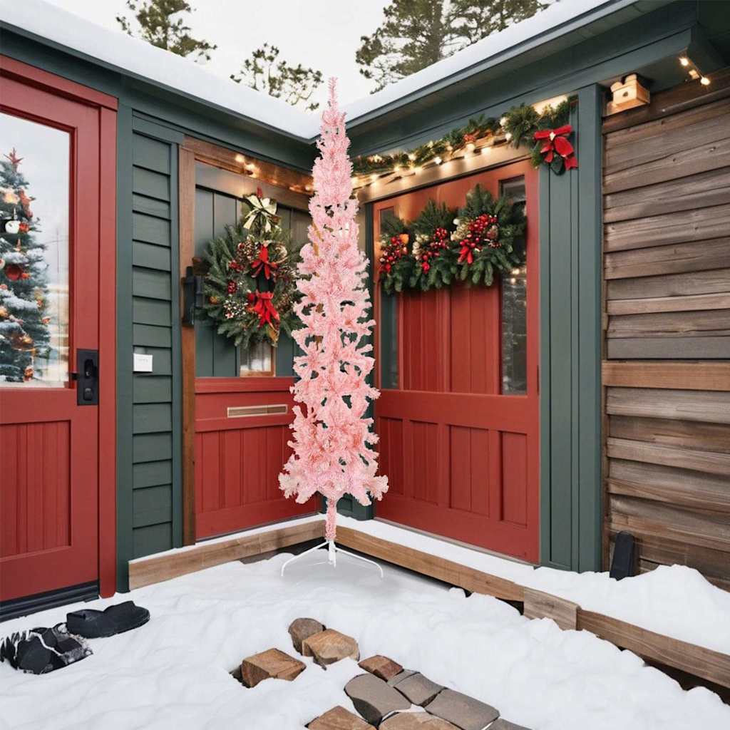 Slim Artificial Half Christmas Tree with Stand Pink 8 ft