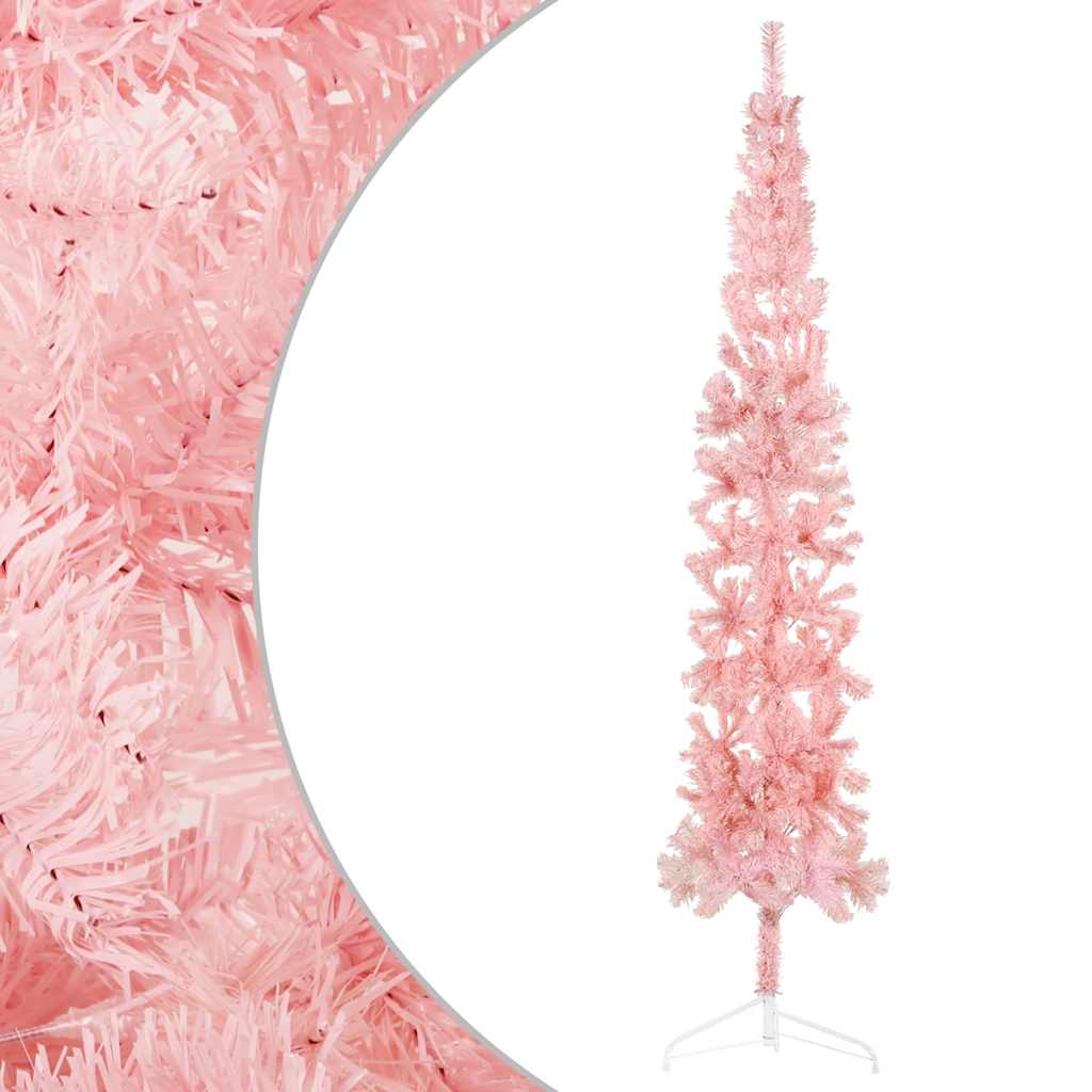 Slim Artificial Half Christmas Tree with Stand Pink 8 ft