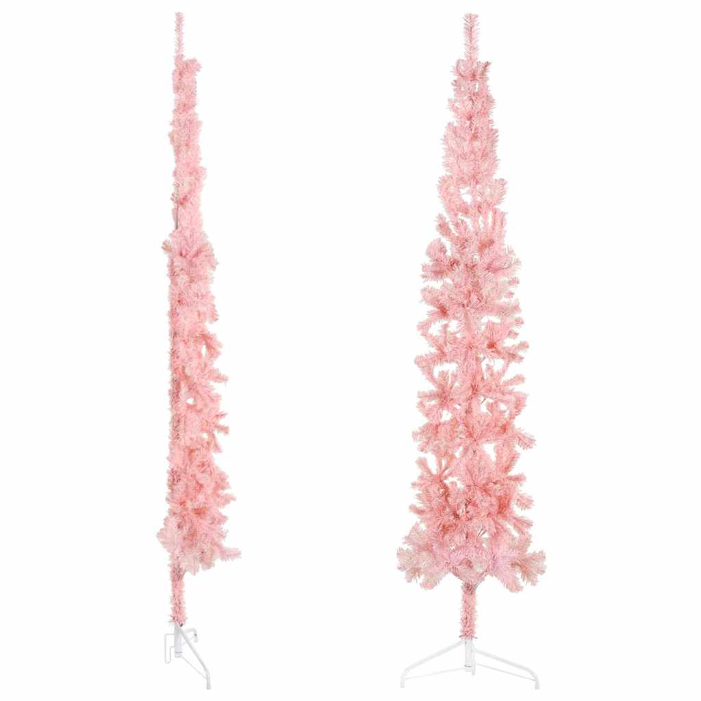 Slim Artificial Half Christmas Tree with Stand Pink 8 ft