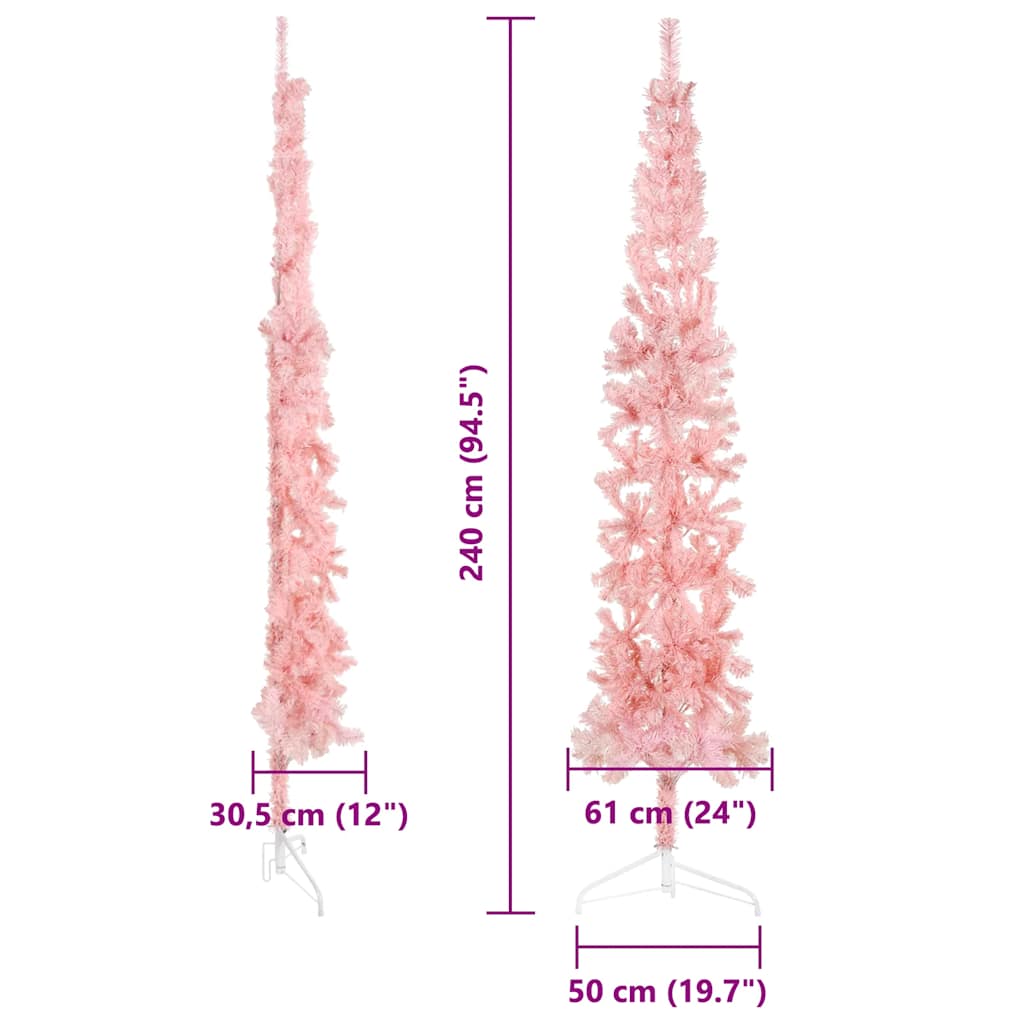 Slim Artificial Half Christmas Tree with Stand Pink 8 ft