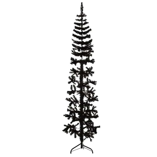 Slim Artificial Half Christmas Tree with Stand Black 6 ft