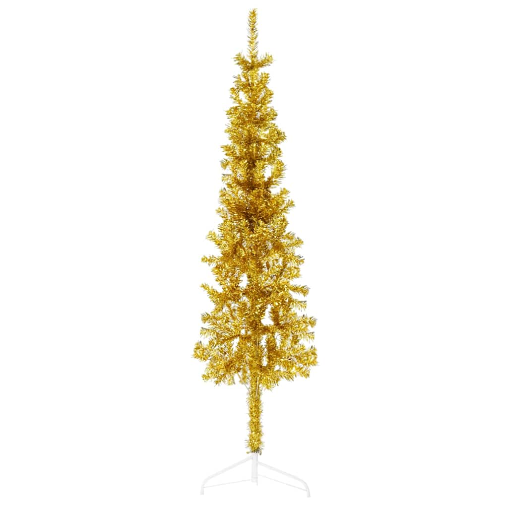 Slim Artificial Half Christmas Tree with Stand Gold 4 ft