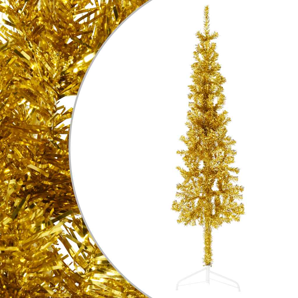 Slim Artificial Half Christmas Tree with Stand Gold 4 ft