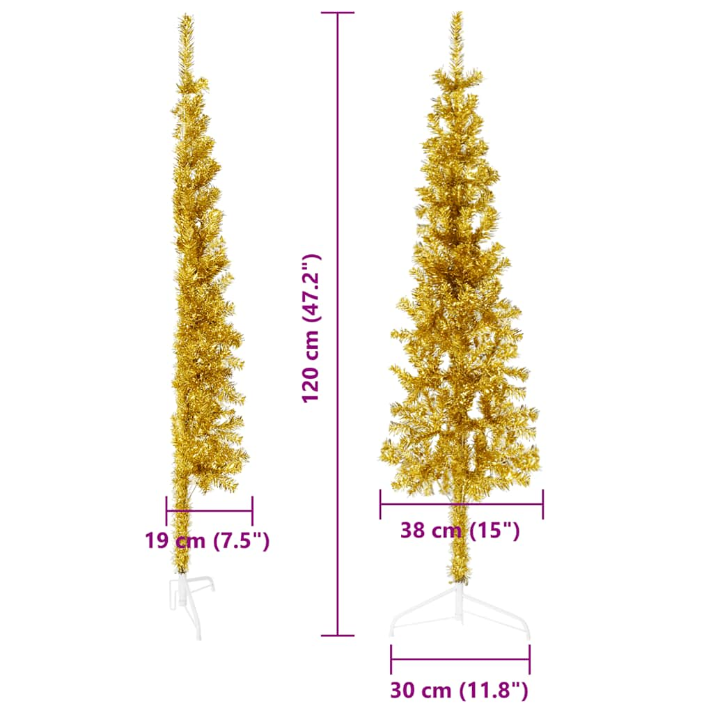 Slim Artificial Half Christmas Tree with Stand Gold 4 ft