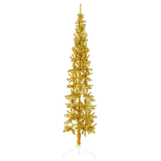 Slim Artificial Half Christmas Tree with Stand Gold 6 ft