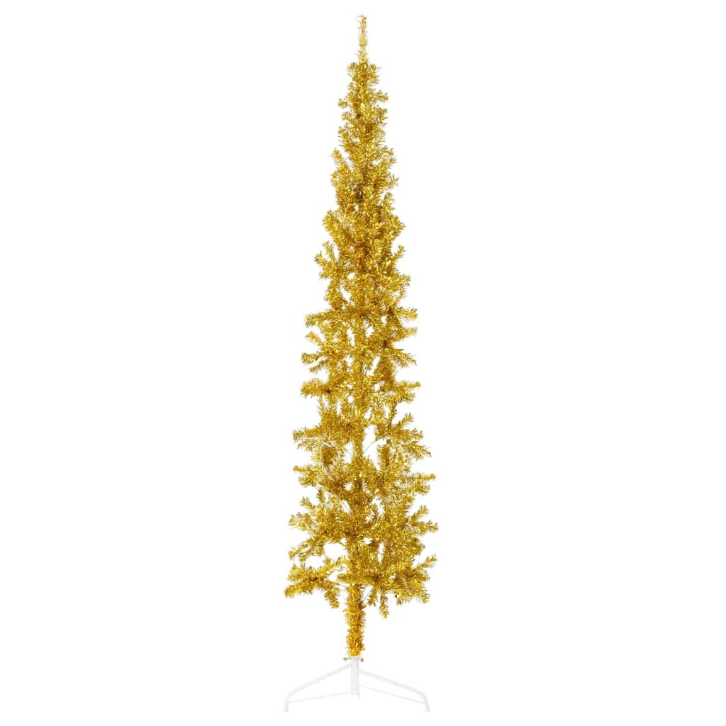 Slim Artificial Half Christmas Tree with Stand Gold 7 ft