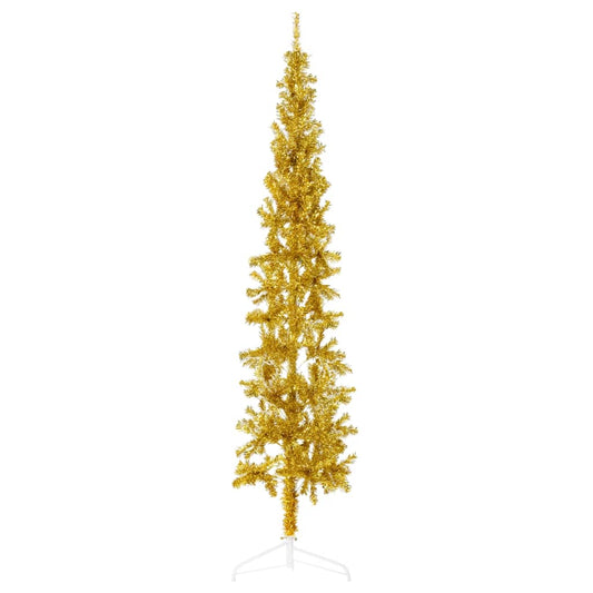 Slim Artificial Half Christmas Tree with Stand Gold 7 ft