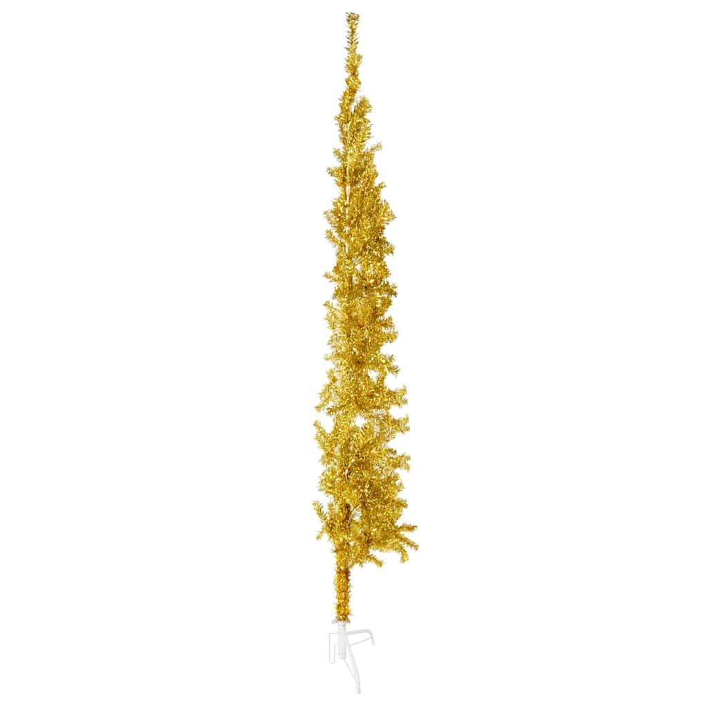 Slim Artificial Half Christmas Tree with Stand Gold 7 ft