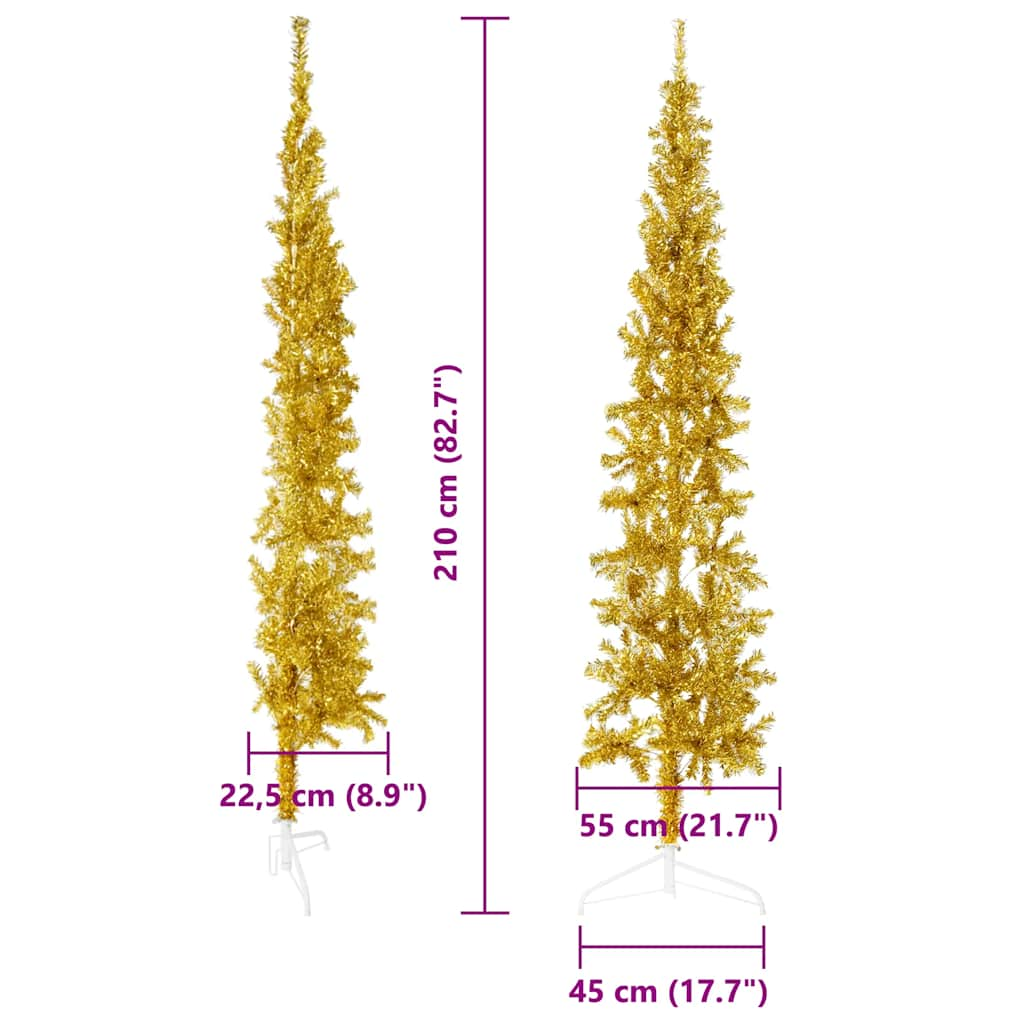 Slim Artificial Half Christmas Tree with Stand Gold 7 ft