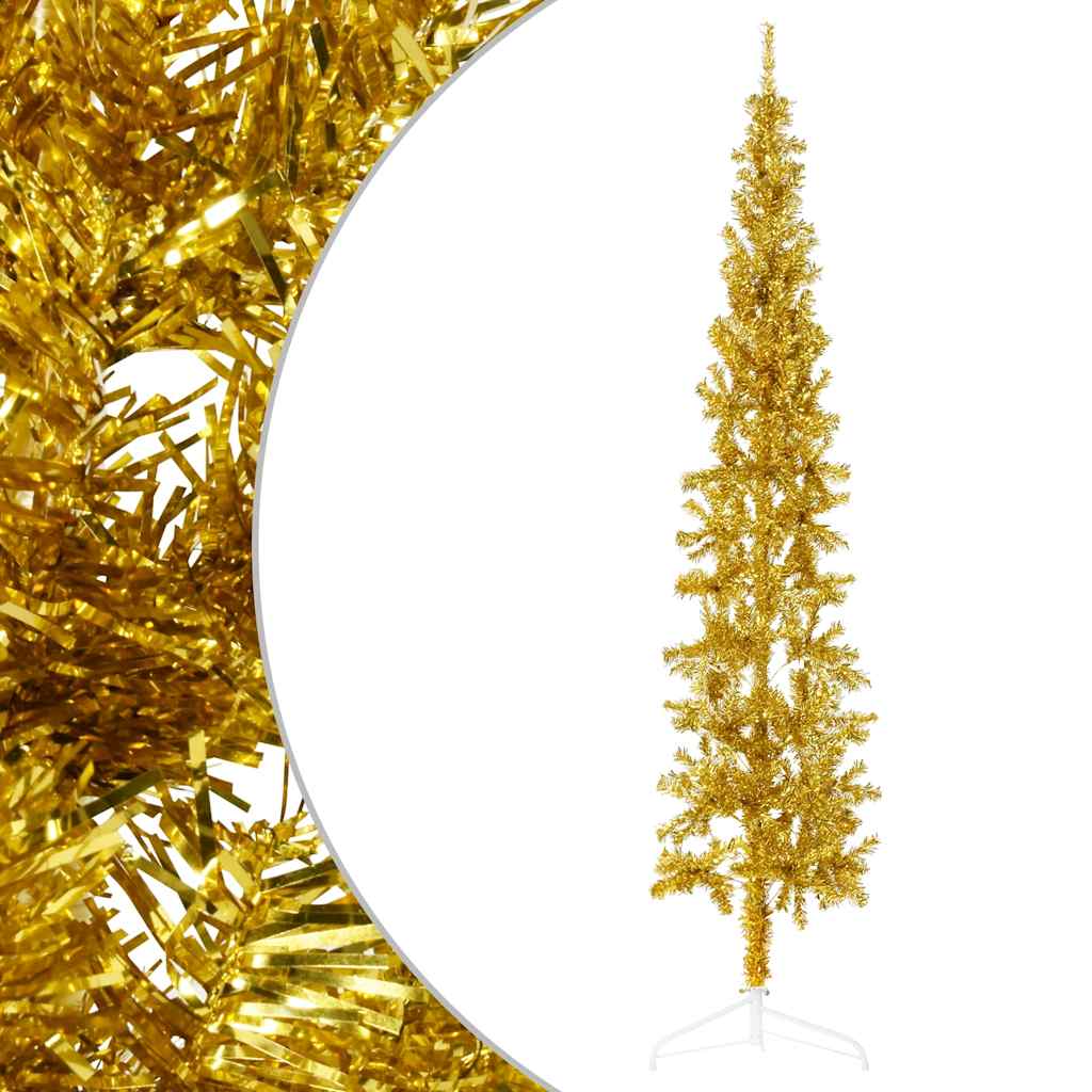 Slim Artificial Half Christmas Tree with Stand Gold 8 ft