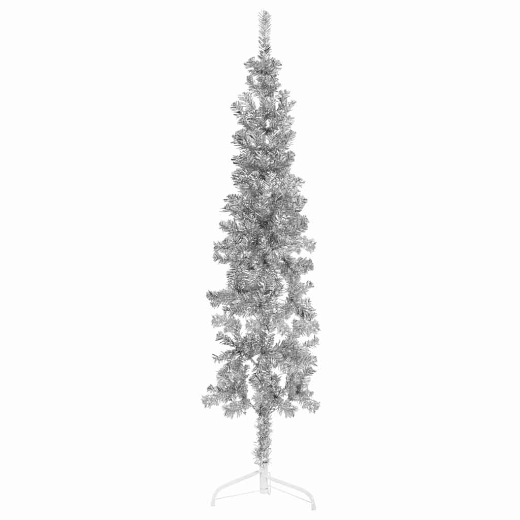 Slim Artificial Half Christmas Tree with Stand Silver 4 ft