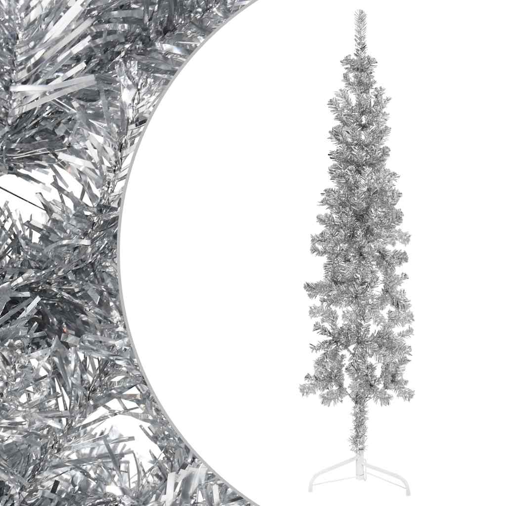 Slim Artificial Half Christmas Tree with Stand Silver 4 ft