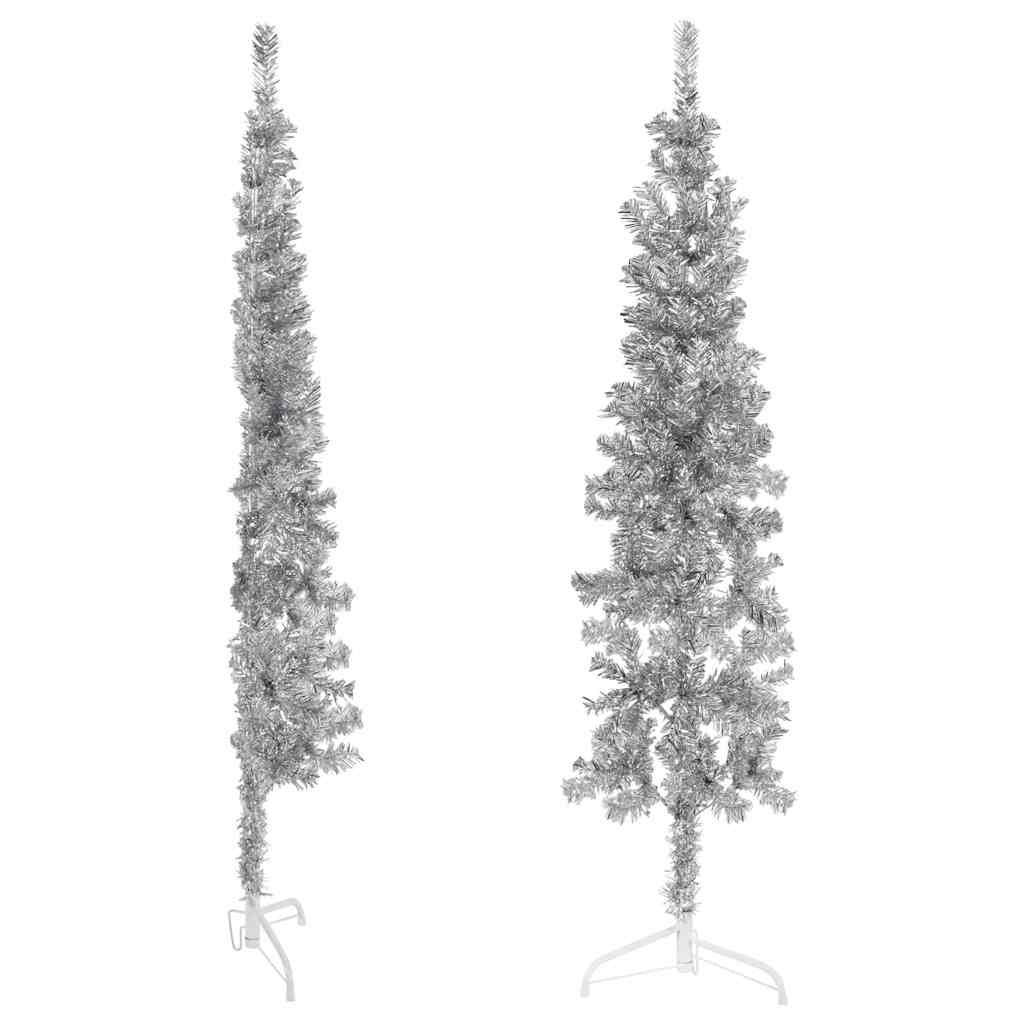 Slim Artificial Half Christmas Tree with Stand Silver 4 ft