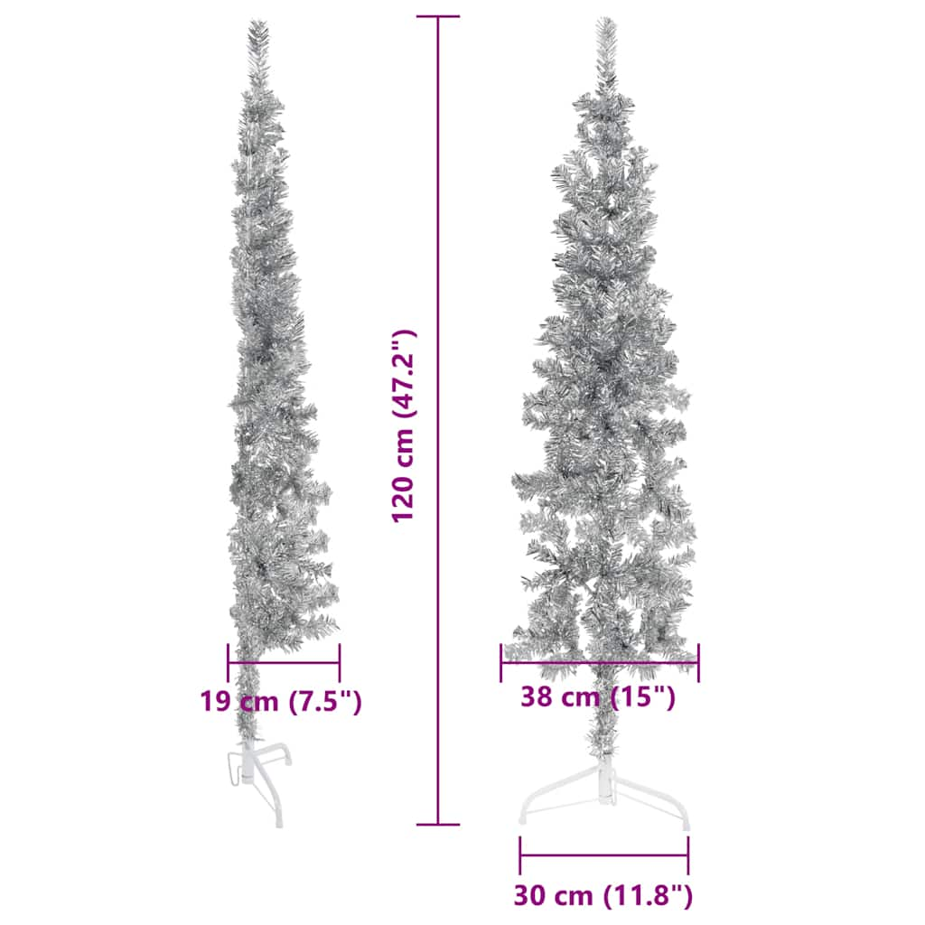 Slim Artificial Half Christmas Tree with Stand Silver 4 ft