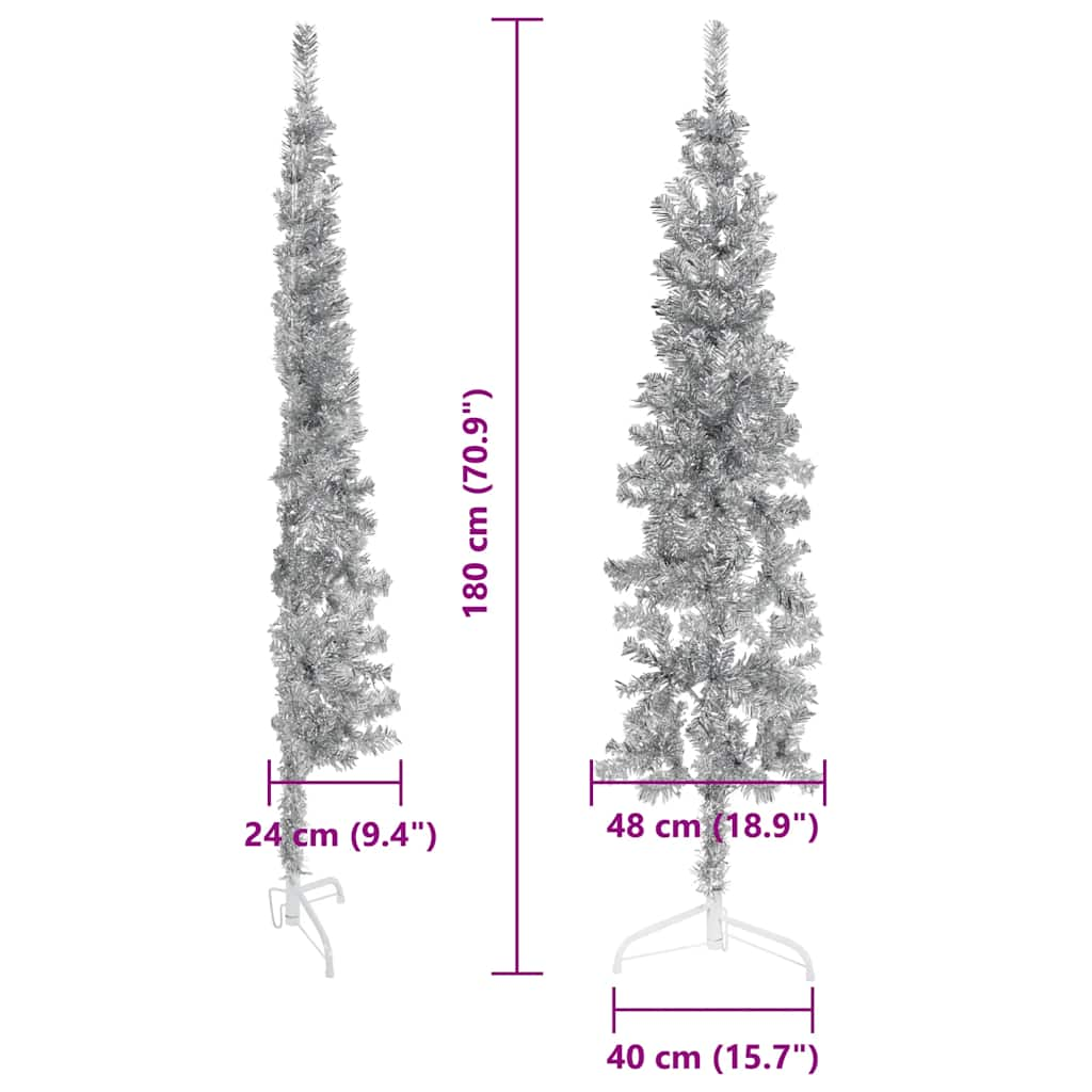 Slim Artificial Half Christmas Tree with Stand Silver 6 ft