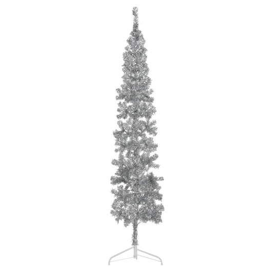 Slim Artificial Half Christmas Tree with Stand Silver 7 ft