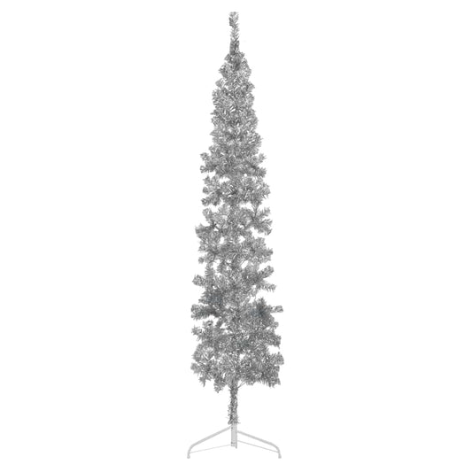 Slim Artificial Half Christmas Tree with Stand Silver 8 ft