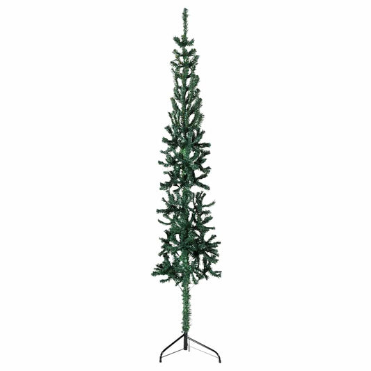 Slim Artificial Half Christmas Tree with Stand Green 8 ft