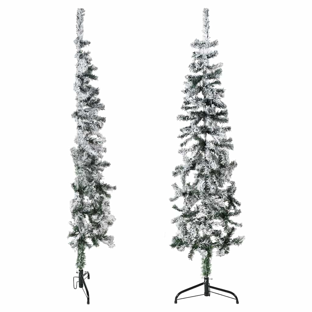 Slim Artificial Half Christmas Tree with Flocked Snow 5 ft