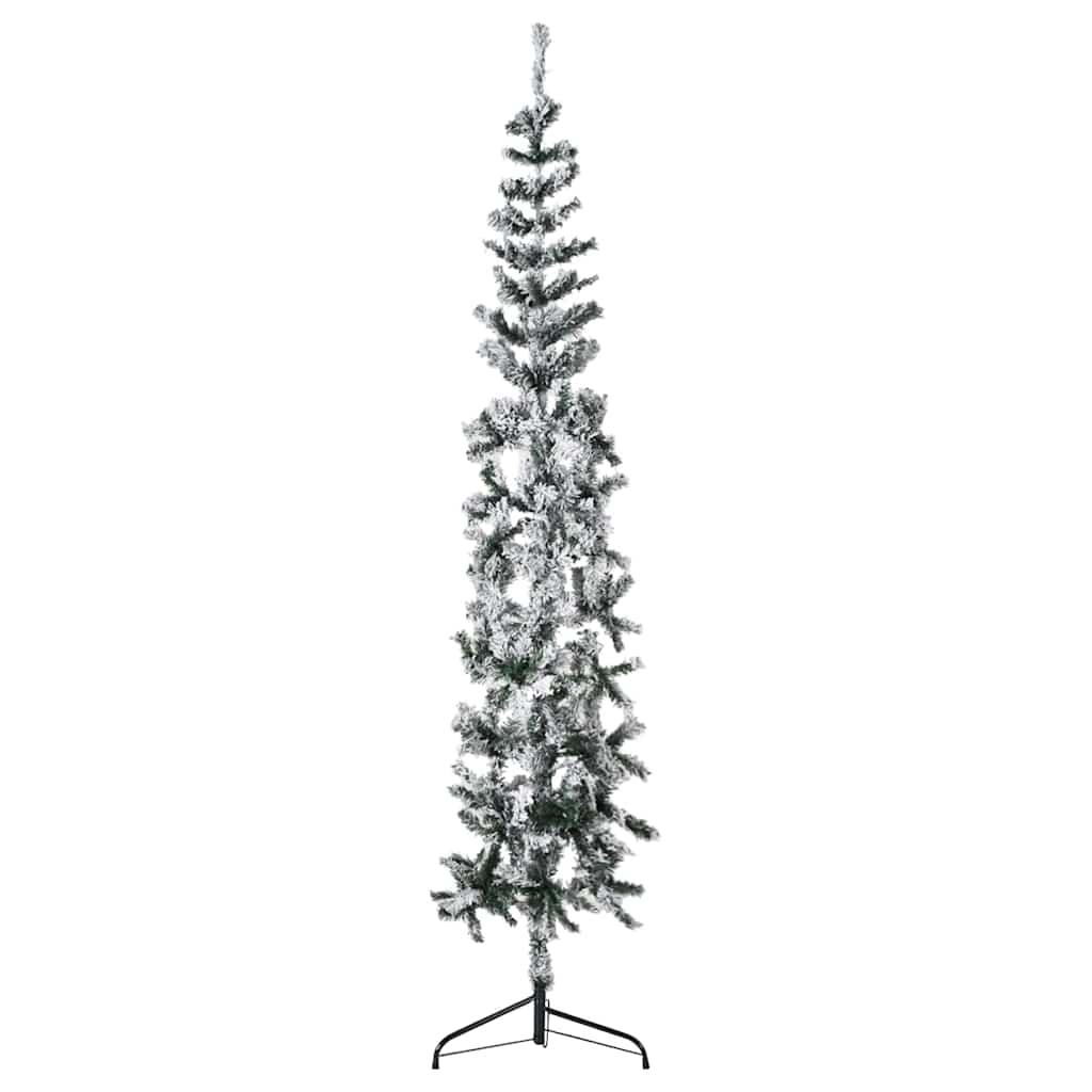 Slim Artificial Half Christmas Tree with Flocked Snow 6 ft