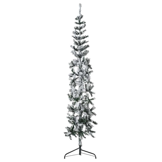 Slim Artificial Half Christmas Tree with Flocked Snow 6 ft