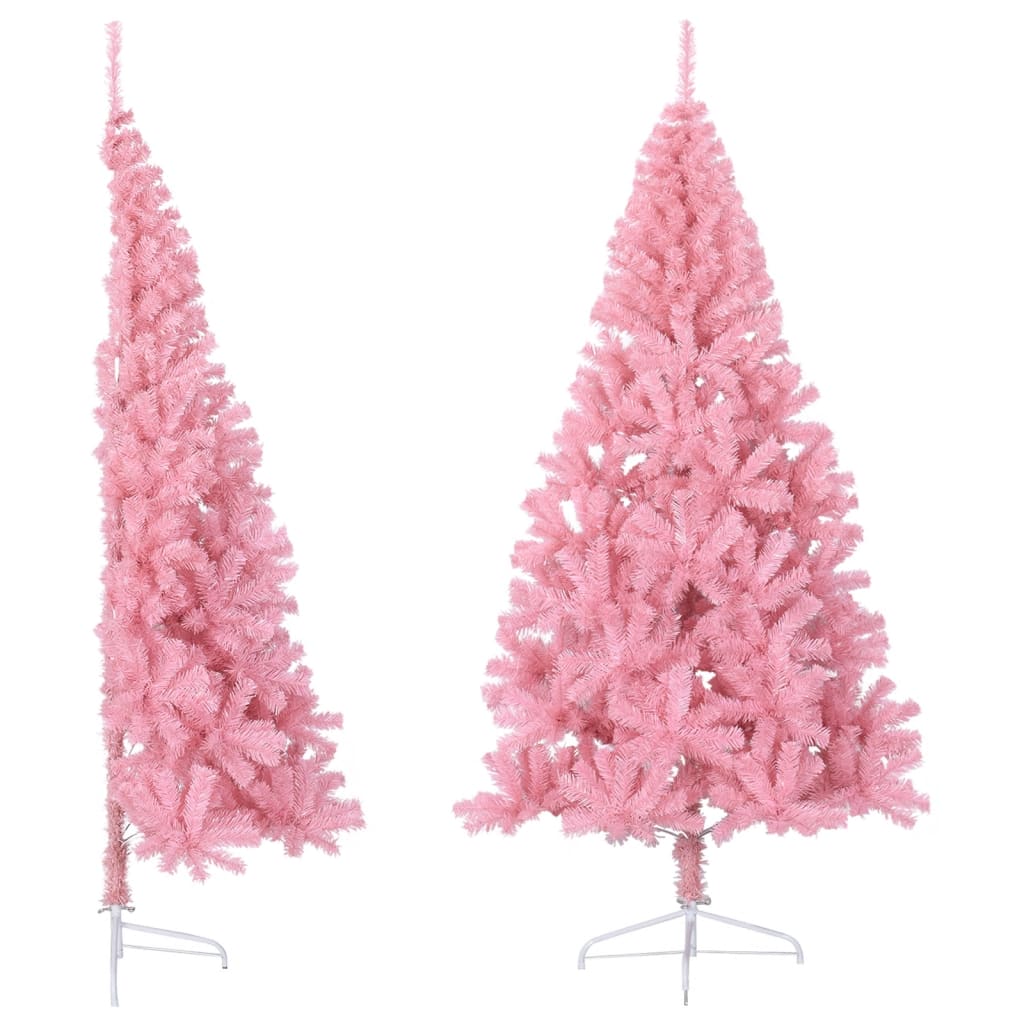 Artificial Half Christmas Tree with Stand Pink 7 ft PVC