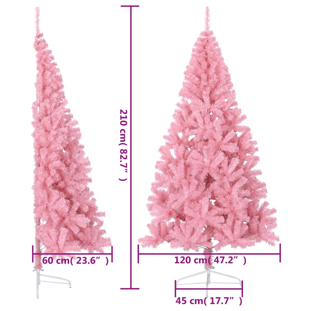 Artificial Half Christmas Tree with Stand Pink 7 ft PVC